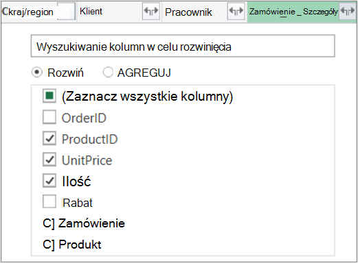 Rozwijanie łącza do tabeli Order_Details