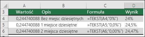 Kody formatów dla procentów