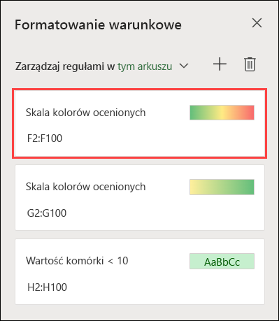 Formatowanie skali trójkolorowej