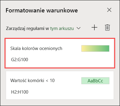 Formatowanie skali dwukolorowej