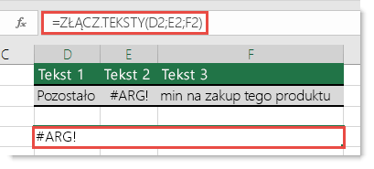 Błąd #ARG! w funkcji ZŁĄCZ.TEKSTY