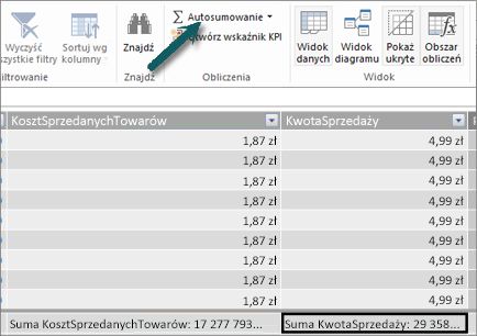 Przycisk Autosumowanie w dodatku Power Pivot