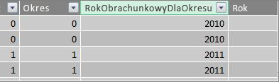 Kolumna roku obrachunkowego dla okresu