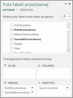 lista pól tabeli przestawnej