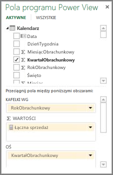 Lista pól programu Power View