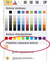 Opcja Ostatnio używane kolory
