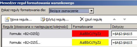 Reguły formatowania warunkowego