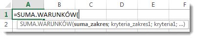 Wprowadzanie funkcji SUMA.WARUNKÓW przy użyciu funkcji Autouzupełnianie formuł