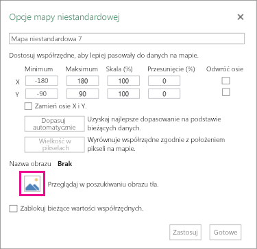 Okno dialogowe Opcje mapy niestandardowej