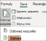 Mysz wskazująca polecenie Odśwież na wstążce