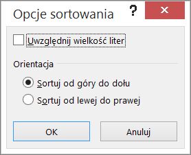 W oknie dialogowym Sortowanie kliknij pozycję Opcje