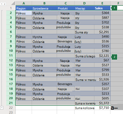 Konspekt wierszy w aplikacji Excel Online