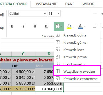Dodawanie obramowania do tabeli lub zakresu danych