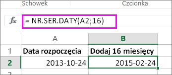 dodawanie miesięcy do daty przy użyciu formuły NR.SER.DATY