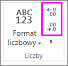 zwiększanie lub zmniejszanie liczby miejsc dziesiętnych dla formatowania liczb