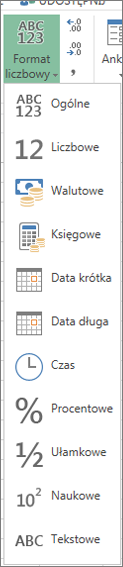 Dostępne formaty liczb