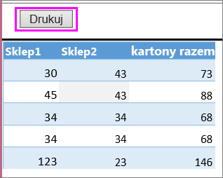 Podgląd wydruku tabeli