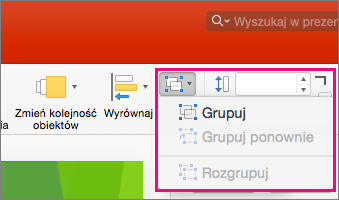 Przedstawia ikonę grupy na wstążce w programie PowerPoint 2016 dla komputerów Mac