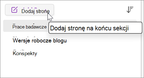 Wybierz, aby dodać stronę na końcu sekcji
