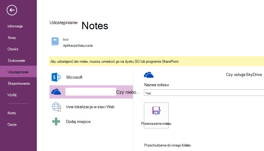 Kliknij pozycję Przenieś notes