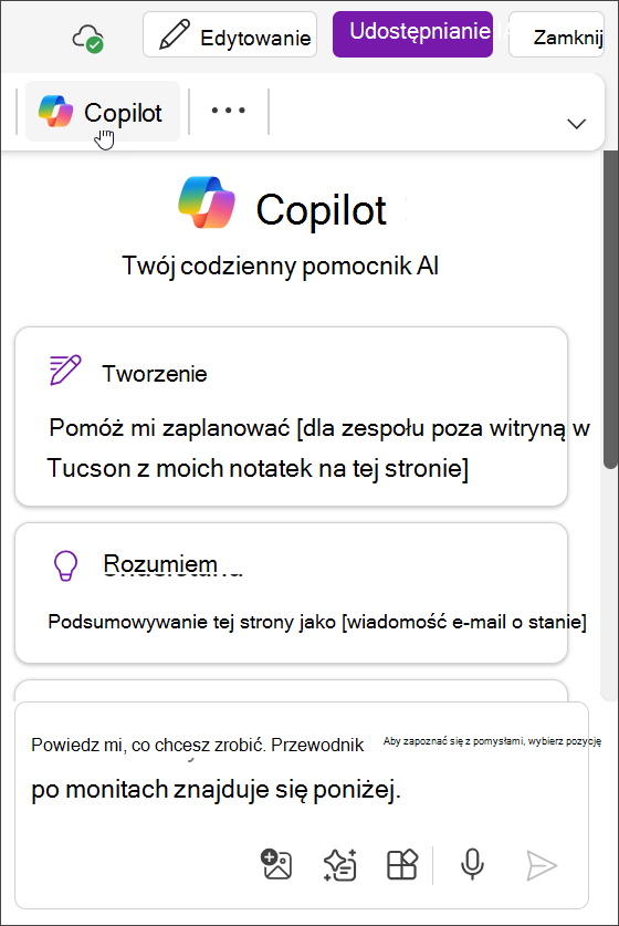 Uzyskiwanie dostępu do przycisku Copilot w programie OneNote dla aplikacji Teams