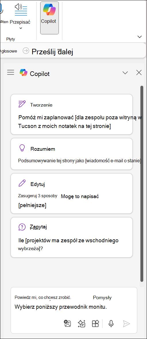 Uzyskiwanie dostępu do przycisku Copilot w programie OneNote