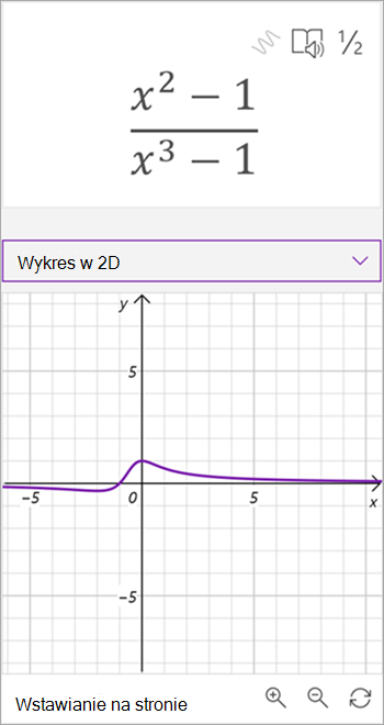 zrzut ekranu przedstawiający wykres matematyczny asystent wygenerowany dla równania x kwadrat — 1 nad x do trzeciego minus 1