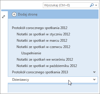Strony z podstronami można zwijać i rozwijać.