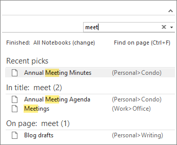 Znajdowanie notatek w dowolnym miejscu w programie OneNote za pomocą funkcji wyszukiwania