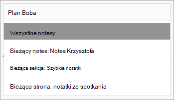 Dostosowywanie zakresu wyszukiwania w programie OneNote dla Windows 10.