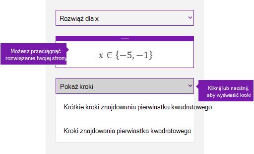 Przycisk Pokaż kroki w okienku Zadanie matematyczne