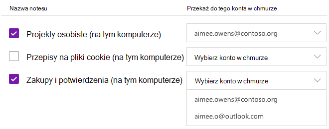 Wybrane notesy do przekazania na konto w chmurze