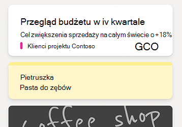 Przykładowe notatki w kanale informacyjnym programu OneNote