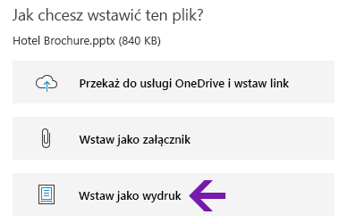 Opcja wydruku pliku w programie OneNote dla systemu Windows 10