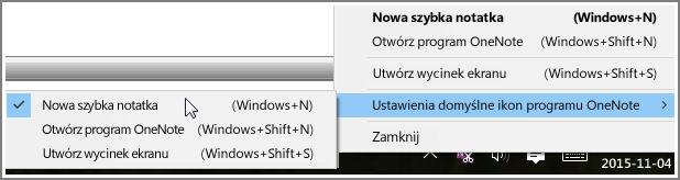 Zrzut ekranu przedstawiający fragment paska zadań z opcjami programu OneNote.
