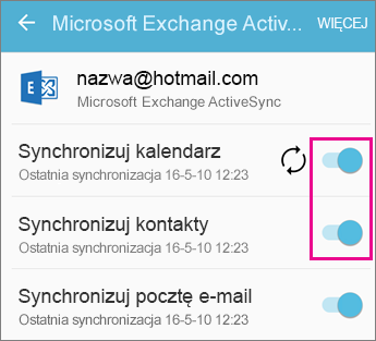 Sprawdzanie ustawień synchronizacji