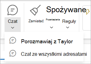 Czatowanie po elemencie wstążki poczty e-mail z menu rozwijanego