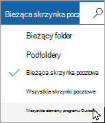 Za pomocą menu rozwijanego wybierz inną skrzynkę pocztową lub podfolder.