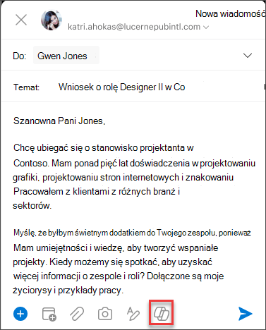 Ikona rozwiązania Copilot w menu redagowania dla systemu iOS
