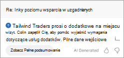 Podsumowanie w programie Outlook. Poniżej podsumowania znajduje się przycisk Zobacz pełne podsumowanie.