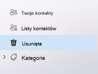 Zrzut ekranu przedstawiający lewą nawigację w aplikacji People w nowym programie Outlook