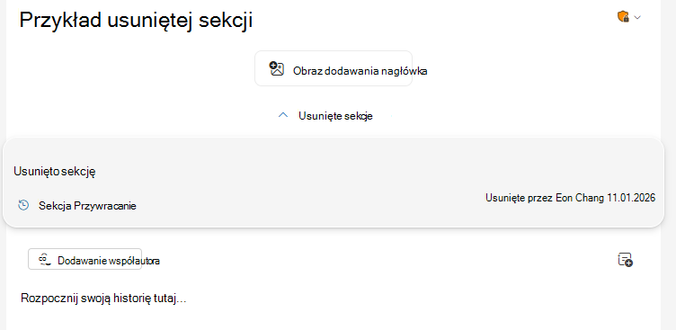 Przełącznik Usunięte sekcje znajduje się u góry wydania