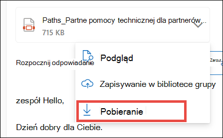 Pobieranie załącznika dla nowego programu Outlook