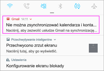 Otwieranie paska powiadomień