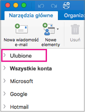Folder Ulubione znajduje się na początku listy folderów na pasku bocznym