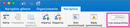 Przeniesienie suwaka do trybu offline