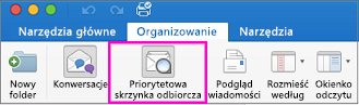 Przycisk Priorytetowa skrzynka odbiorcza na karcie wstążki Organizowanie