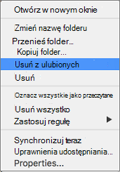 Opcja Usuń z ulubionych w menu kontekstowego