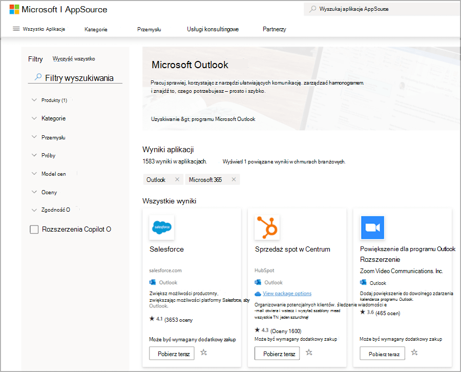 Dodatki programu Microsoft Outlook w witrynie AppSource