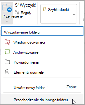 Wybierz pozycję Przenieś i wybierz folder, do który chcesz przenieść wiadomość.